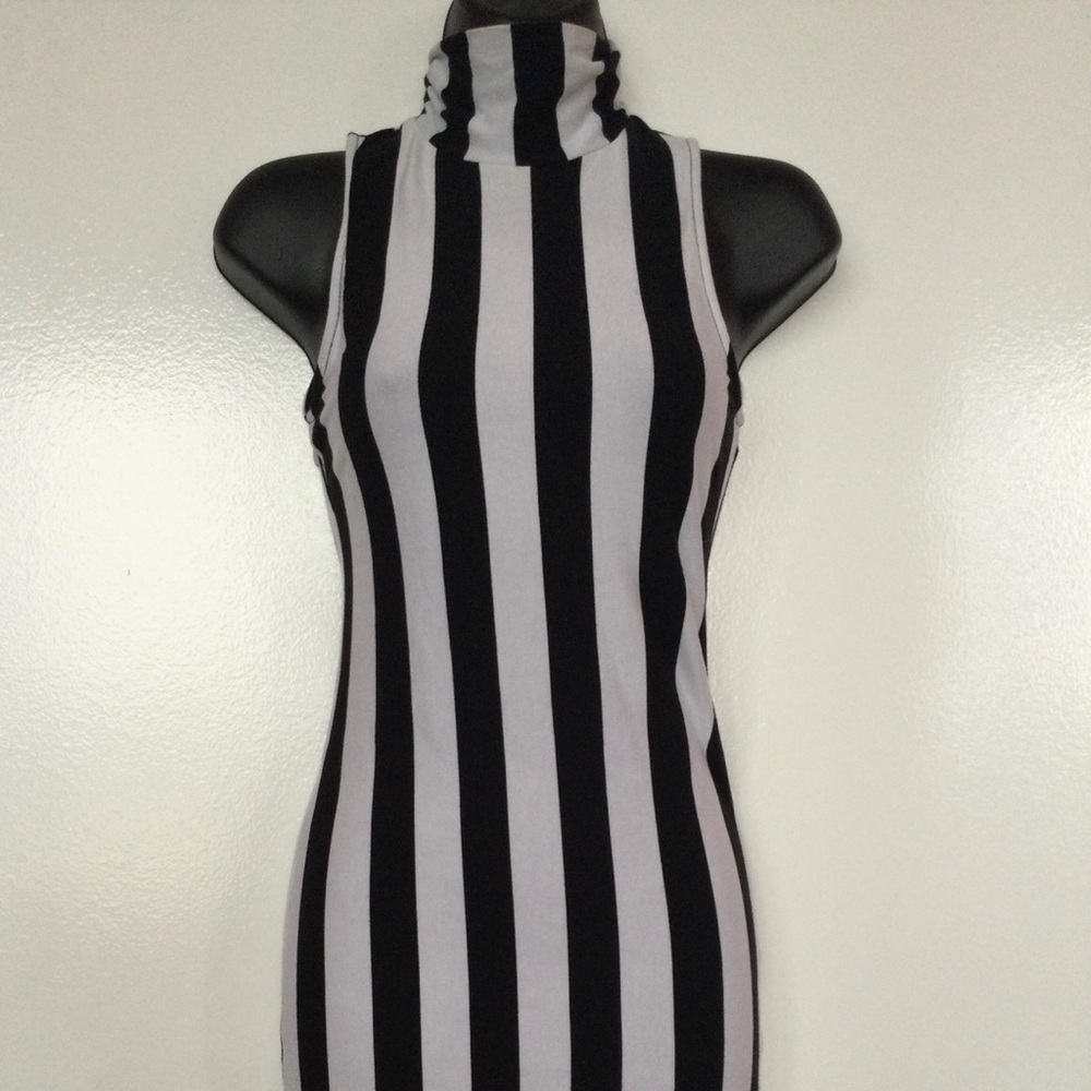 Striped Black and White Turtleneck Dress